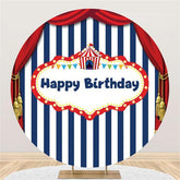 Lofaris Red Curtain Blue-White Stripe Birthday Round Backdrop